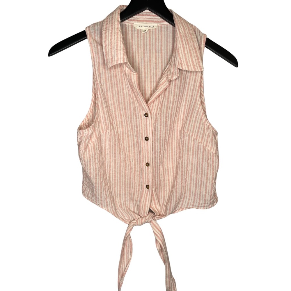 LA HEARTS Striped Sleeveless Tie-Front Button Down Tank Top Medium